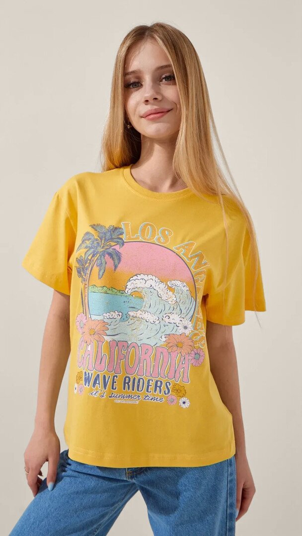 Футболка з принтом для дівчинки LAWA P-GB02319 164 см Жовтий shop (2000999189739)