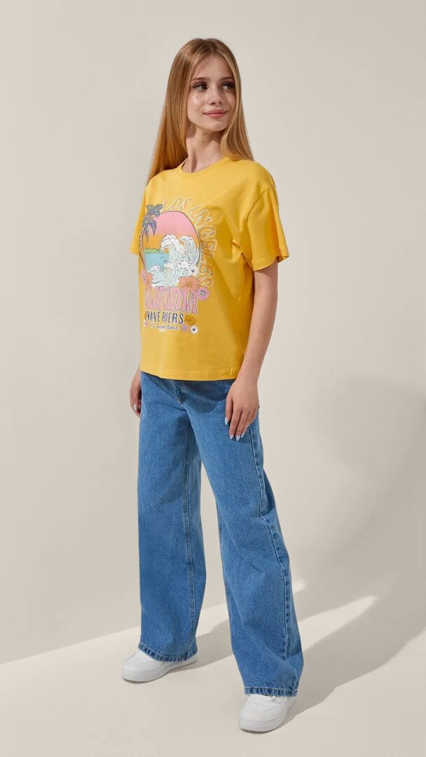 Футболка з принтом для дівчинки LAWA P-GB02319 164 см Жовтий shop (2000999189739)  Фото №2