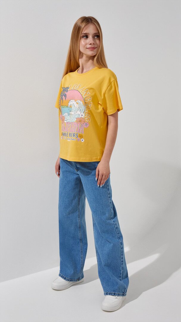 Футболка з принтом для дівчинки LAWA P-GB02319 134 см Жовтий shop (2000999189685)  Фото №2