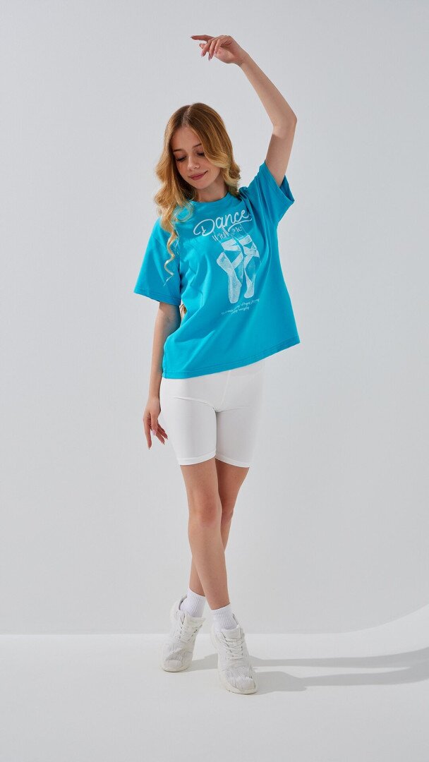 Футболка з принтом для дiвчинки LAWA P-GB02327 134 см Бірюзовий shop (2000999213762)  Фото №2