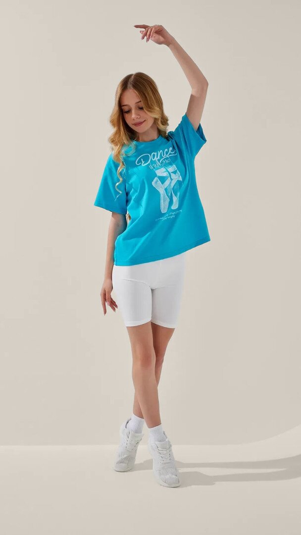 Футболка з принтом для дiвчинки LAWA P-GB02327 140 см Бірюзовий shop (2000999213786)  Фото №2