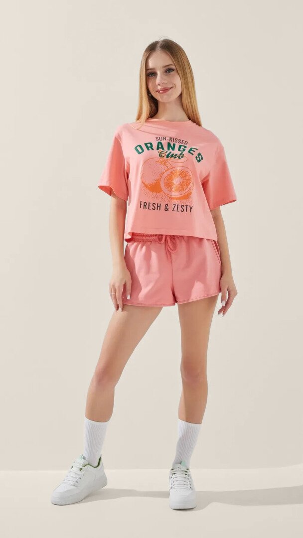 Футболка з принтом для дiвчинки LAWA P-GB02329 134 см Персиковий shop (2888000018236)  Фото №0