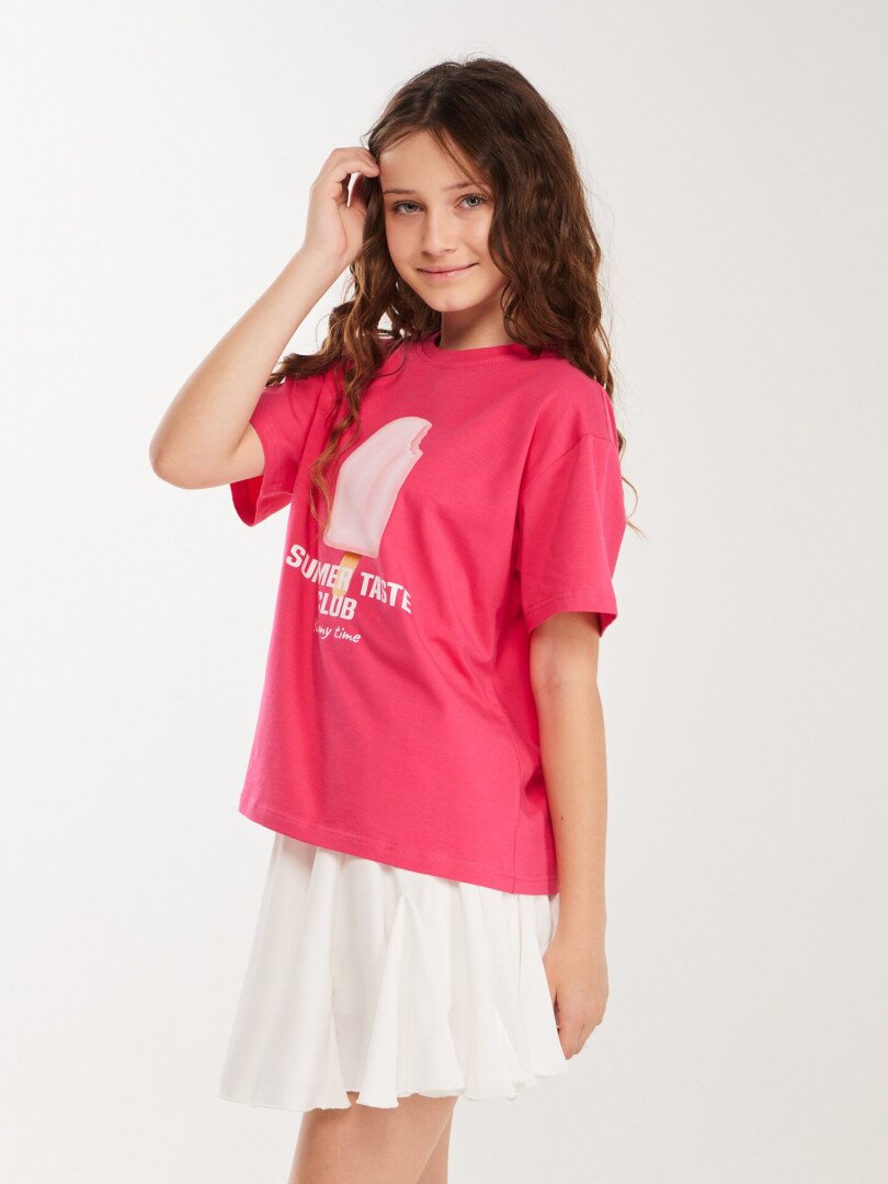 Футболка з принтом для дiвчинки LAWA P-GB02350 140 см Малиновий shop (2000999613289)  Фото №1