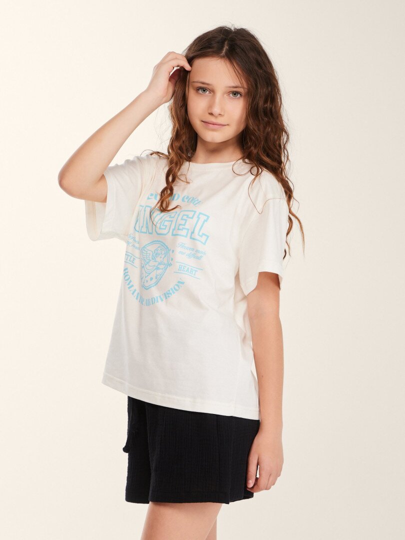 Футболка з принтом для дiвчинки LAWA P-GB02353 140 см Молочний shop (2000999633355)