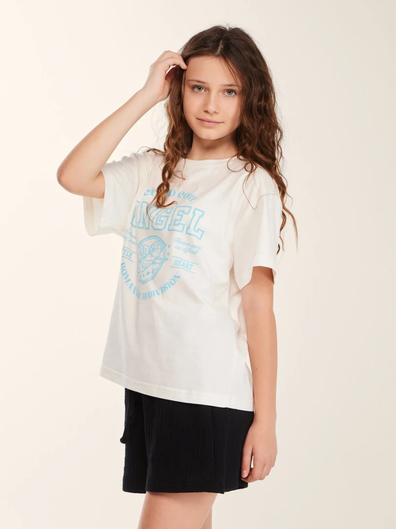 Футболка з принтом для дiвчинки LAWA P-GB02353 158 см Молочний shop (2000999633386)
