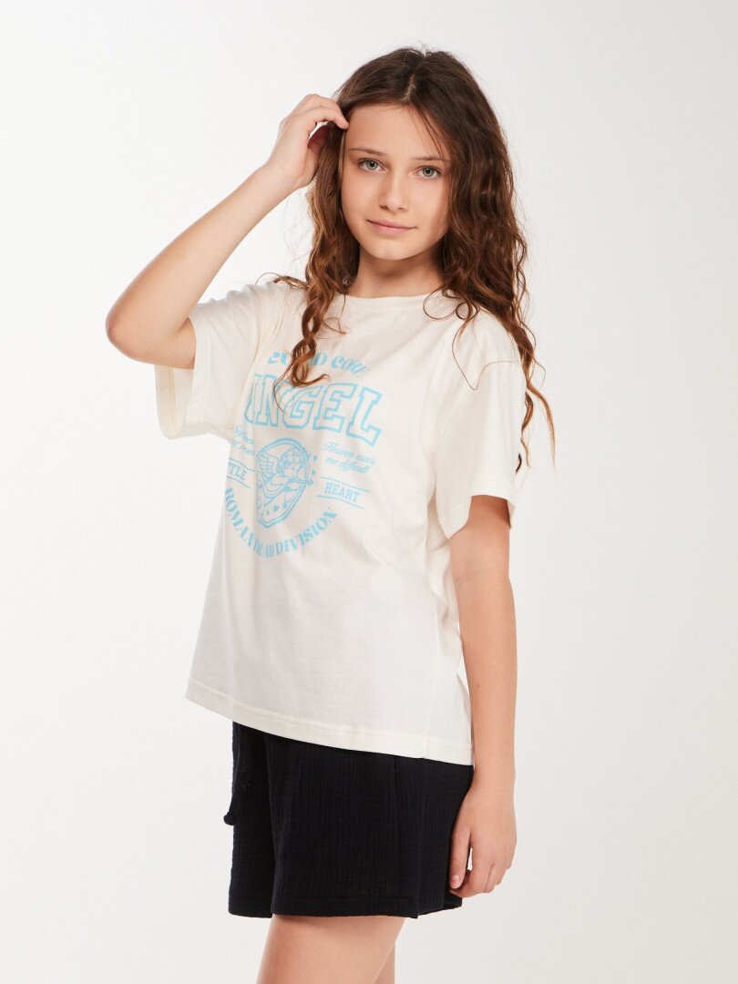 Футболка з принтом для дiвчинки LAWA P-GB02353 134 см Молочний shop (2000999633348)