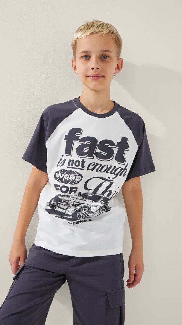 Футболка з принтом для хлопчика LAWA P-BB02318 164 см Графітовий shop (2000999239724)