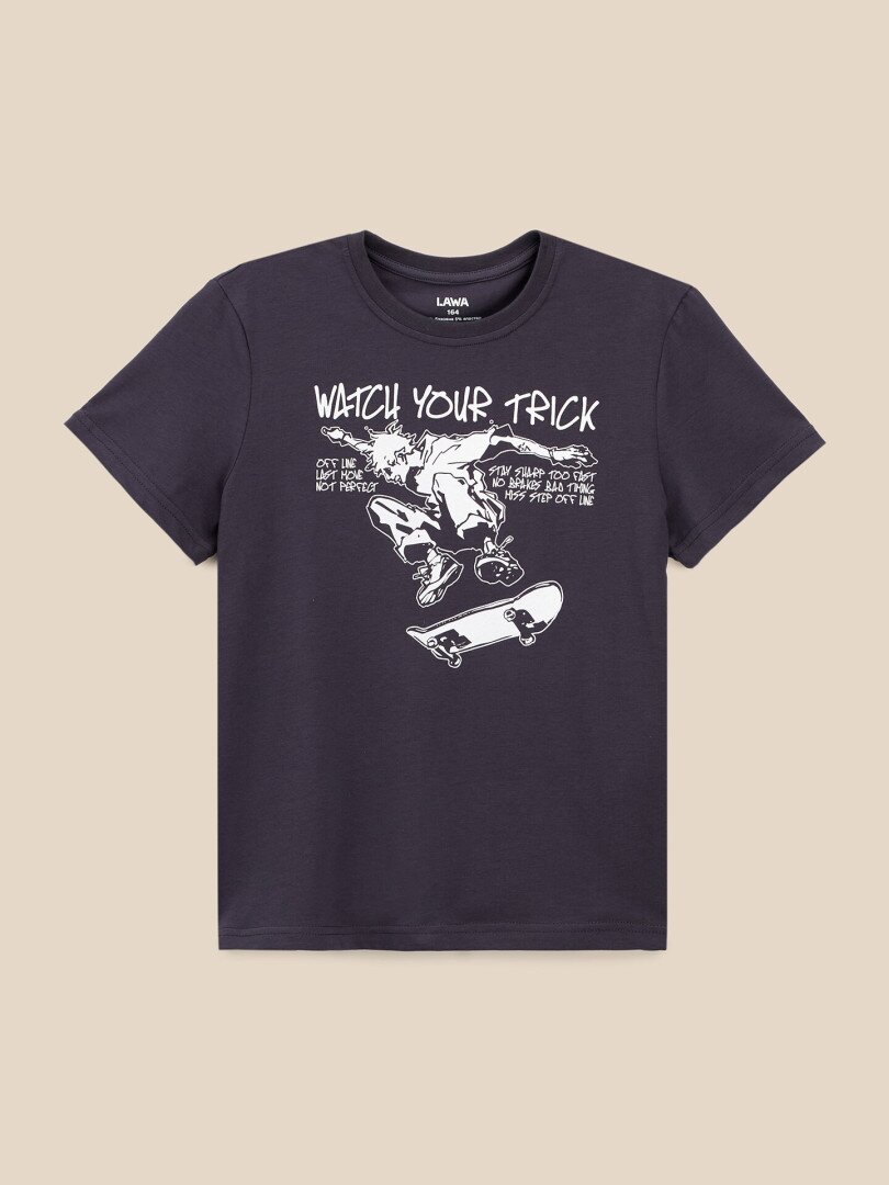 Футболка з принтом для хлопчика LAWA P-BB02345 146 см Графітовий shop (2000999633294)
