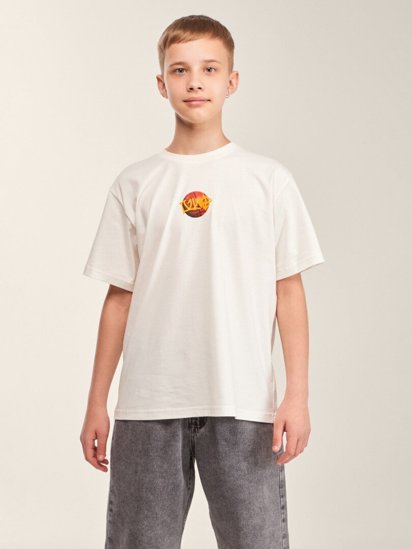 Футболка з принтом для хлопчика LAWA P-BB02349 140 см Молочний shop (2000999633096)