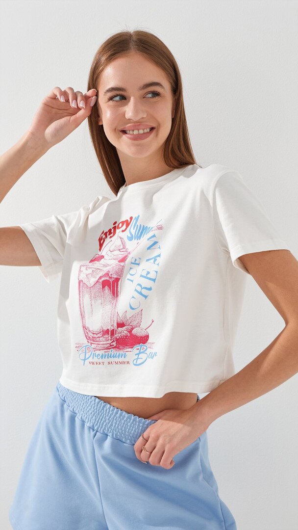 Футболка з принтом Enjoy Summer жіноча  LAWA P-WB02401 L Молочний shop (2000999215360)  Фото №1