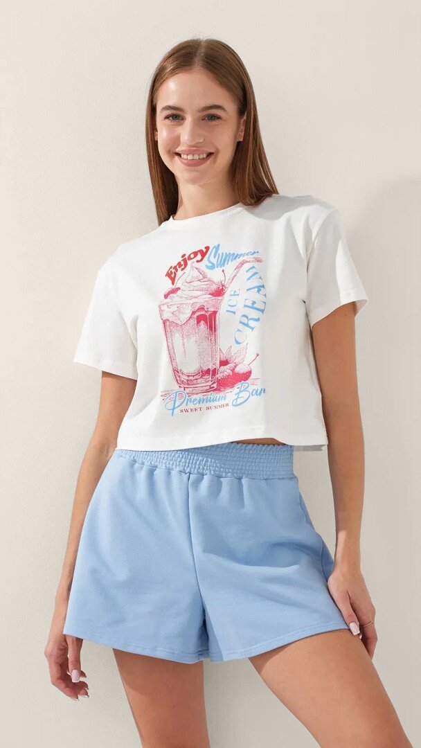 Футболка з принтом Enjoy Summer жіноча  LAWA P-WB02401 L Молочний shop (2000999215360)