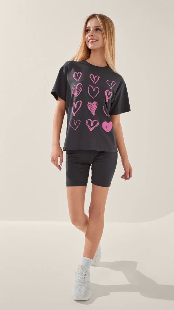 Футболка з принтом HURTS для дiвчинки LAWA P-GB02320 146 см Графітовий shop (2000999176456)  Фото №0