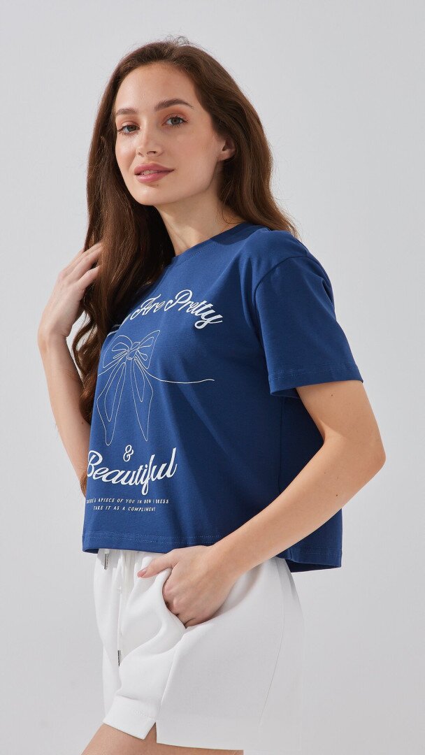 Футболка з принтом YoU are pretty жіноча  LAWA P-WB02395 XS Синій shop (2000999173462)  Фото №1