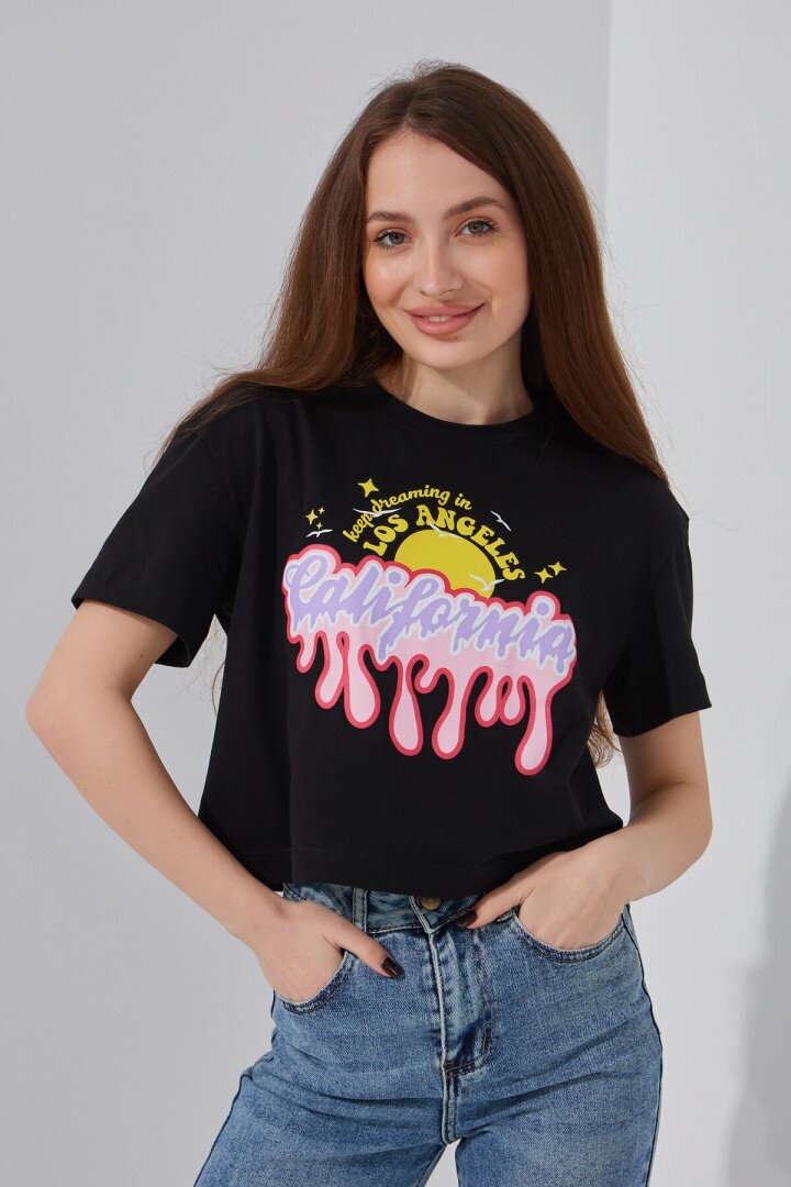 Футболка з принтом жіноча LAWA P-WB02387 XS Чорний shop (2000991069749)  Фото №1