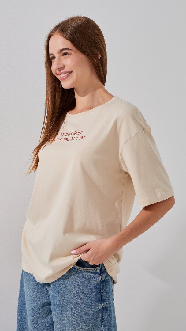 Футболка з принтом жіноча LAWA P-WB02391 XS Бежевий shop (2000999228728)  Фото №1