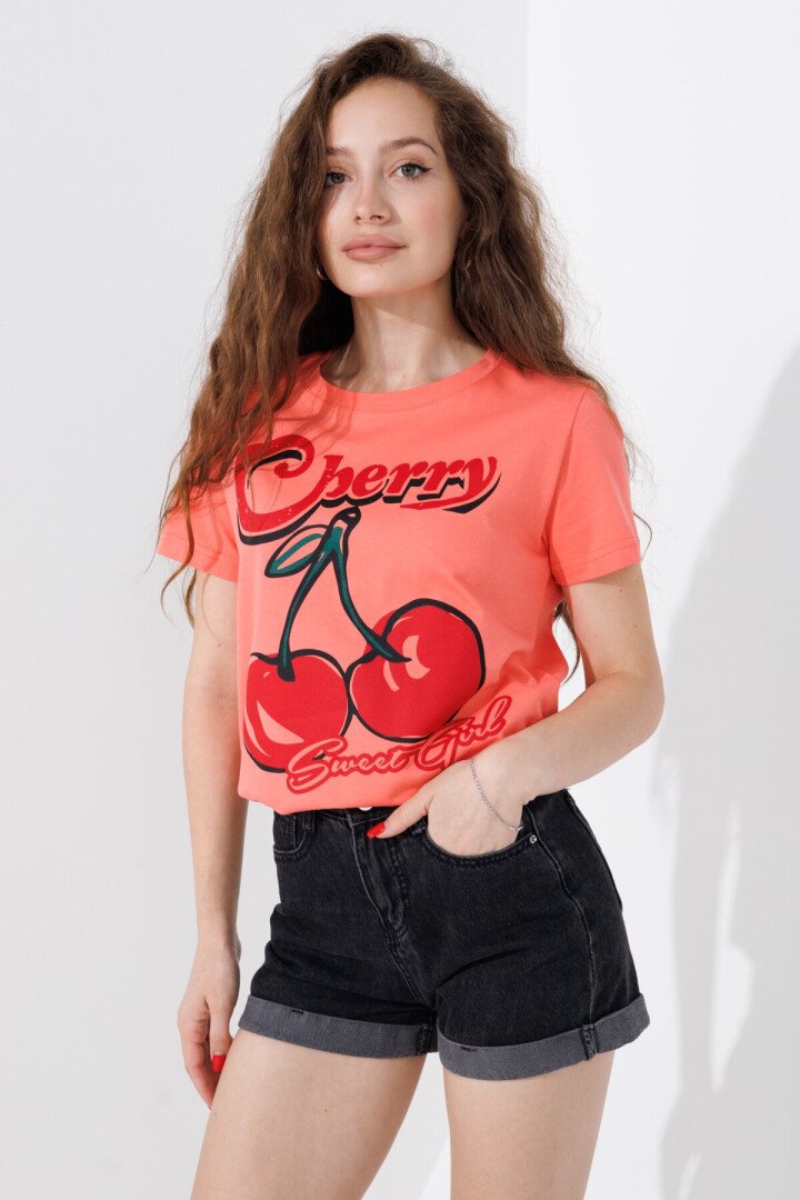 Футболка з принтом жіноча Cherry LAWA P-WB02366 S Персиковий shop (2000990700537)