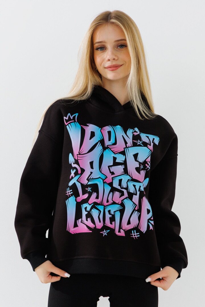 Худі з принтом для дівчинки LAWA P-GB02303 128 см Чорний shop (2000990878540)