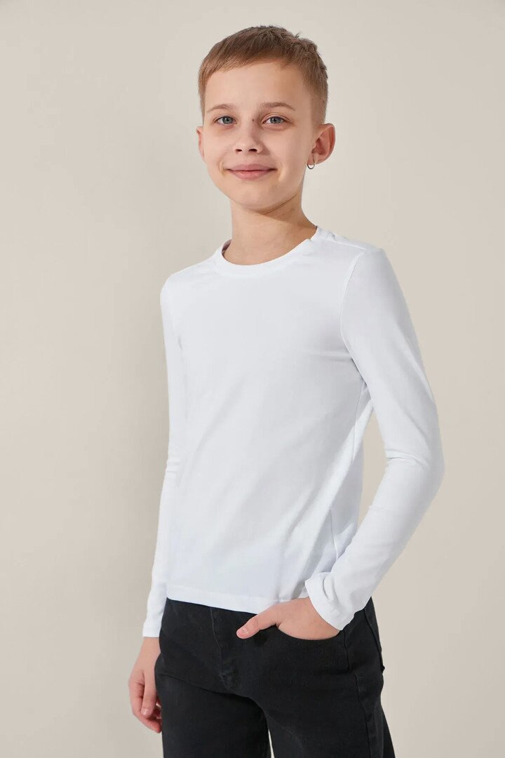 Лонгслів однотонний для хлопчика LAWA BBC02316 158 см Білий shop (2000991057241)  Фото №1