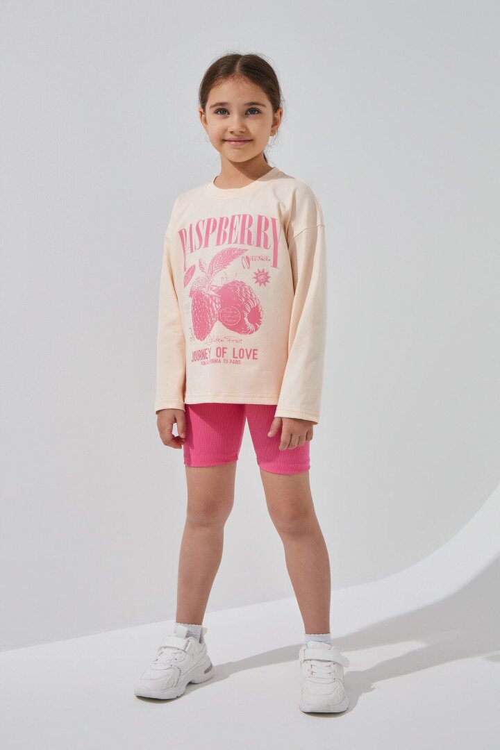 Лонгслів з принтом для дівчинки LAWA P-GB02315 122 см Персиковий shop (2000991055278)  Фото №2