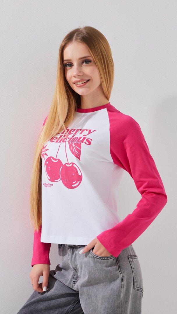 Лонгслів з принтом для дівчинки LAWA P-GB02334 134 см Біло-малиновий shop (2888000019219)  Фото №1