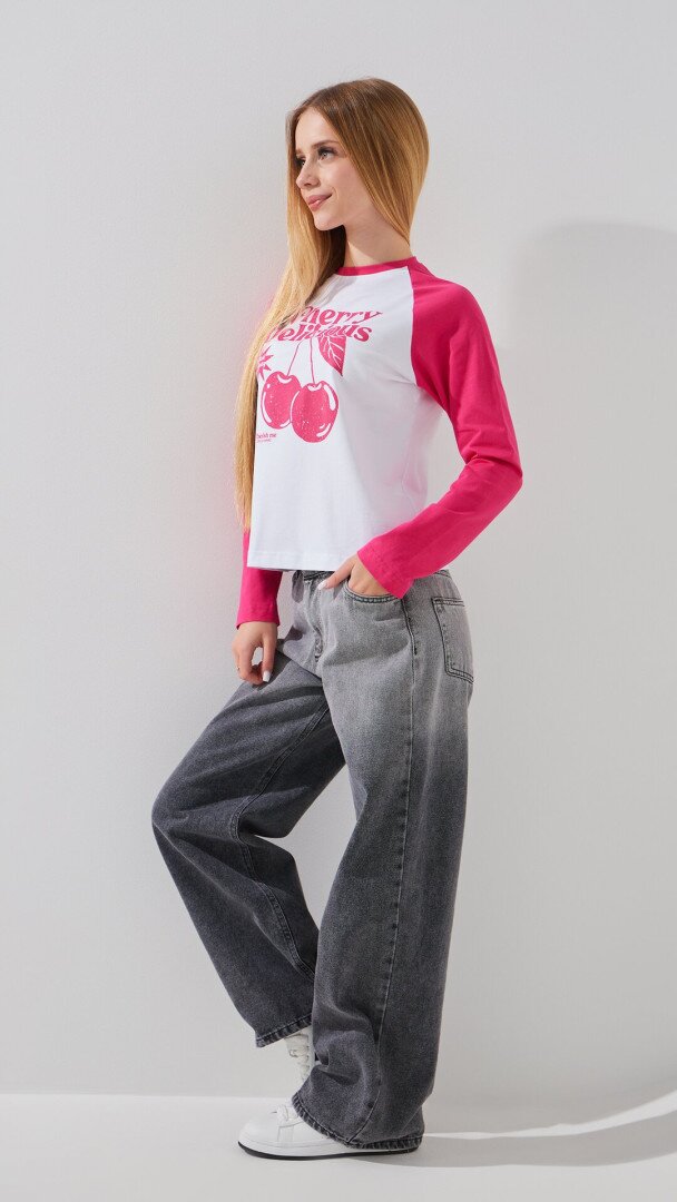 Лонгслів з принтом для дівчинки LAWA P-GB02334 134 см Біло-малиновий shop (2888000019219)  Фото №2