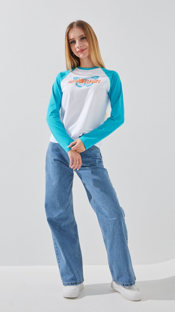 Лонгслів з принтом для дівчинки LAWA P-GB02336 134 см Біло-бірюзовий shop (2888000019370)  Фото №0