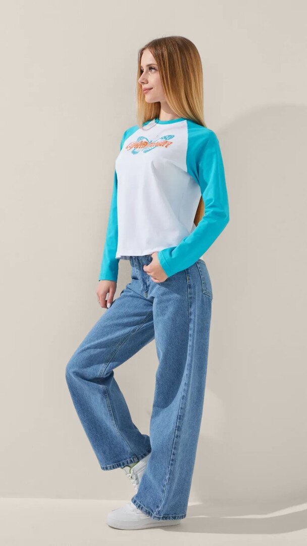 Лонгслів з принтом для дівчинки LAWA P-GB02336 134 см Біло-бірюзовий shop (2888000019370)  Фото №2