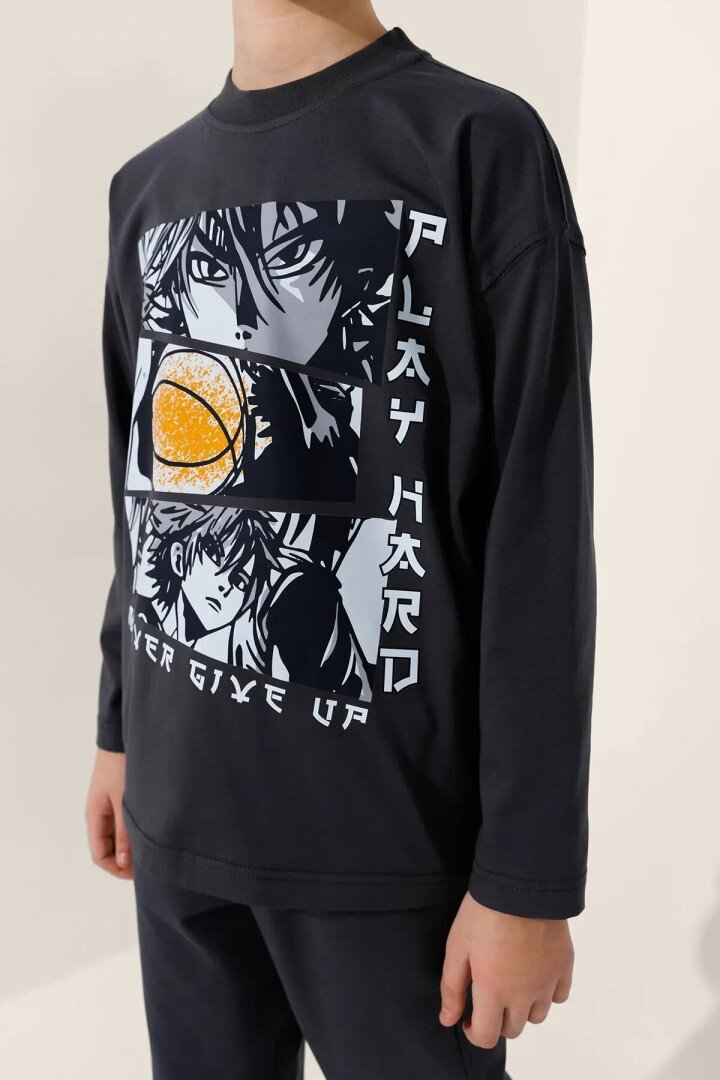 Лонгслів з принтом для хлопчика LAWA P-BB02309 128 см Графітовий shop (2000991042889)  Фото №1