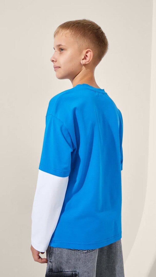Лонгслів з принтом для хлопчика LAWA P-BB02323 140 см Синьо-білий shop (2888000018816)  Фото №2