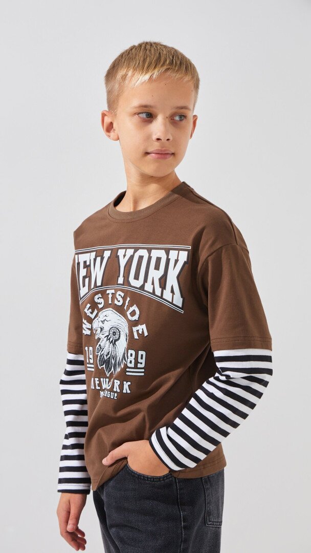 Лонгслів з принтом для хлопчика LAWA P-BB02326 134 см Коричневий shop (2000999307409)  Фото №1