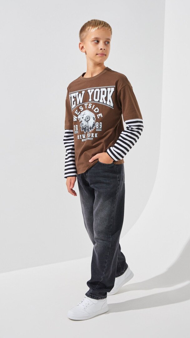 Лонгслів з принтом для хлопчика LAWA P-BB02326 134 см Коричневий shop (2000999307409)  Фото №2