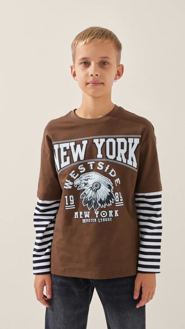 Лонгслів з принтом для хлопчика LAWA P-BB02326 134 см Коричневий shop (2000999307409)