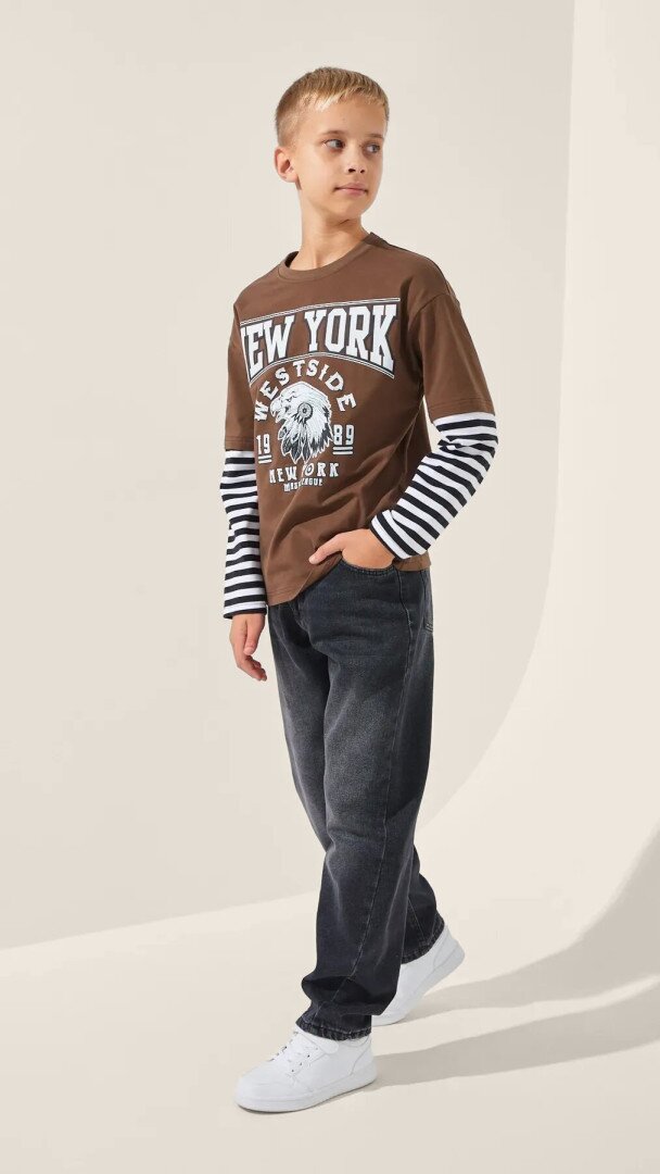 Лонгслів з принтом для хлопчика LAWA P-BB02326 134 см Коричневий shop (2000999307409)  Фото №0