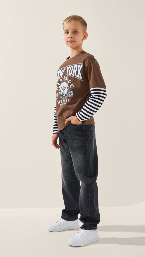 Лонгслів з принтом для хлопчика LAWA P-BB02326 134 см Коричневий shop (2000999307409)  Фото №2