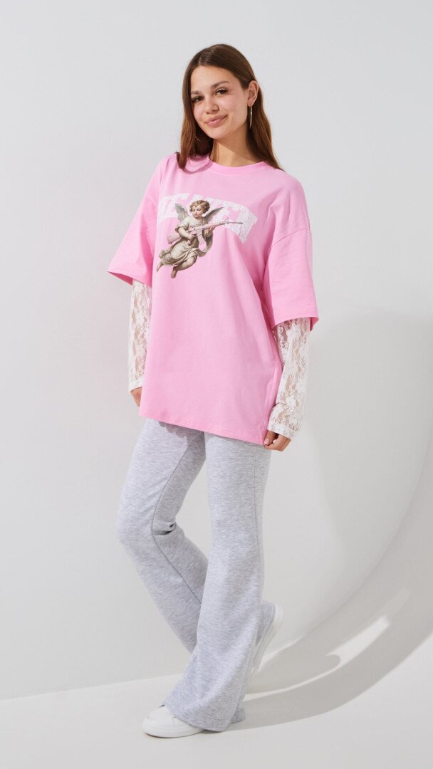 Лонгслів з принтом жіночий LAWA P-WT02312 S/M Рожевий shop (2000999529191)  Фото №2