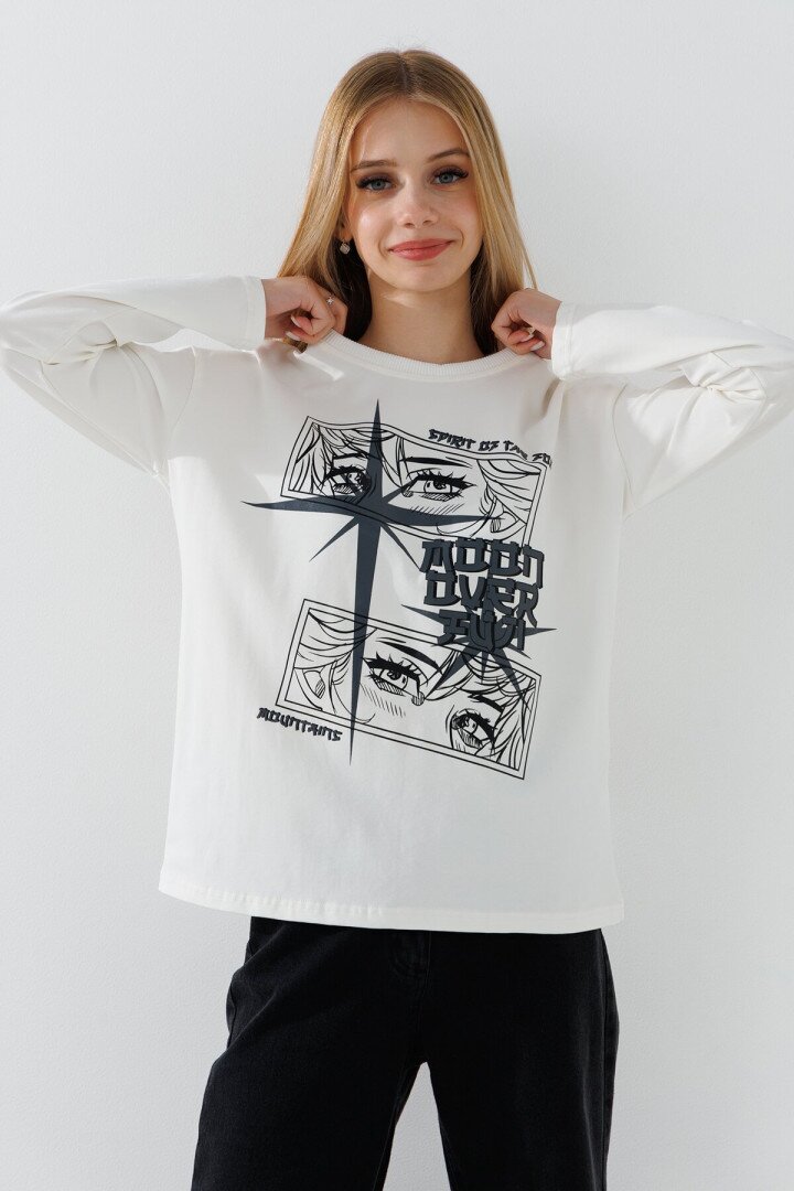 Лонгслів з принтом для дівчинки LAWA P-GB02301 122 см Молочний shop (2000990848543)