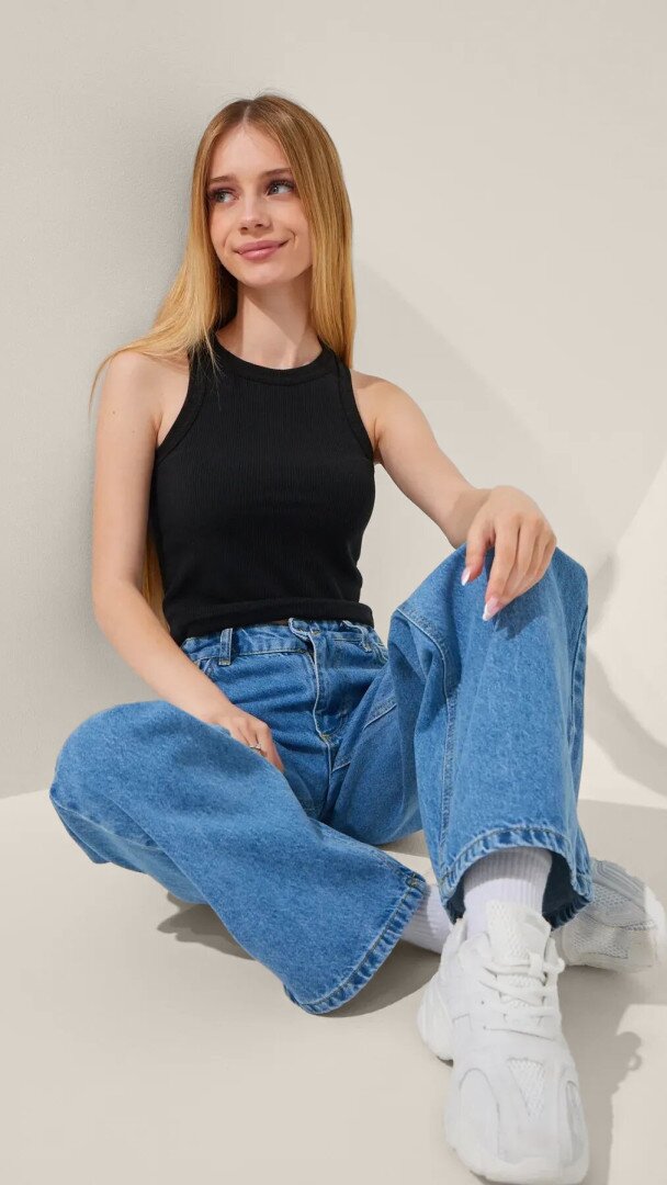 Майка однотонна для дівчинки LAWA GBC02347 140 см Чорний shop (2000999241437)  Фото №1