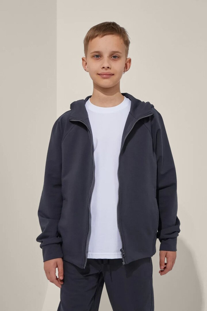 Толстовка однотонна для хлопчика LAWA BBC02321 140 см Графітовий shop (2000999147197)