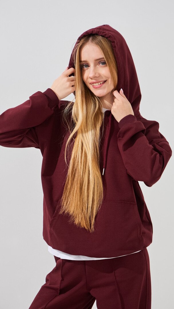 Худі однотонний для дівчинки LAWA GBC02327 140 см Вишневий shop (2000999452260)  Фото №1