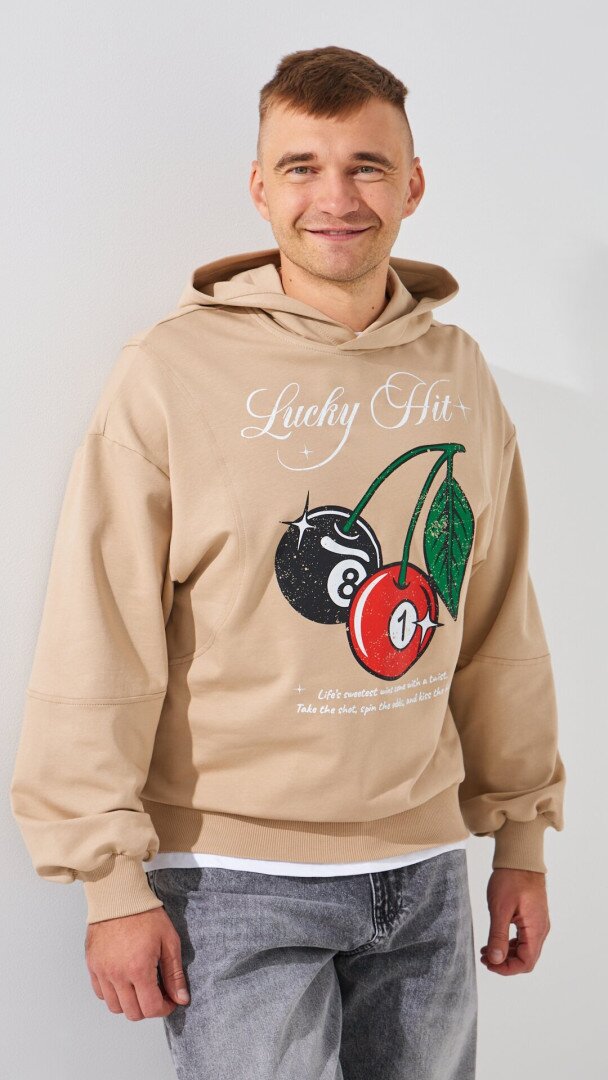 Худі з принтом чоловічий LAWA P-MB02354 S Бежевий shop (2888000016591)  Фото №1