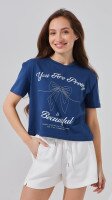Футболка з принтом YoU are pretty жіноча  LAWA P-WB02395 XS Синій shop (2000999173462)