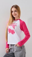 Лонгслів з принтом для дівчинки LAWA P-GB02334 134 см Біло-малиновий shop (2888000019219)  Фото №1