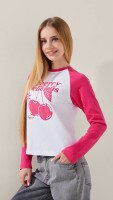 Лонгслів з принтом для дівчинки LAWA P-GB02334 146 см Біло-малиновий shop (2888000019233)  Фото №1