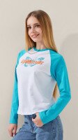 Лонгслів з принтом для дівчинки LAWA P-GB02336 134 см Біло-бірюзовий shop (2888000019370)  Фото №1