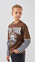 Лонгслів з принтом для хлопчика LAWA P-BB02326 134 см Коричневий shop (2000999307409)  Фото №1