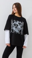 Лонгслів з принтом жіночий LAWA P-WT02313 S Чорно-білий shop (2000999536106)