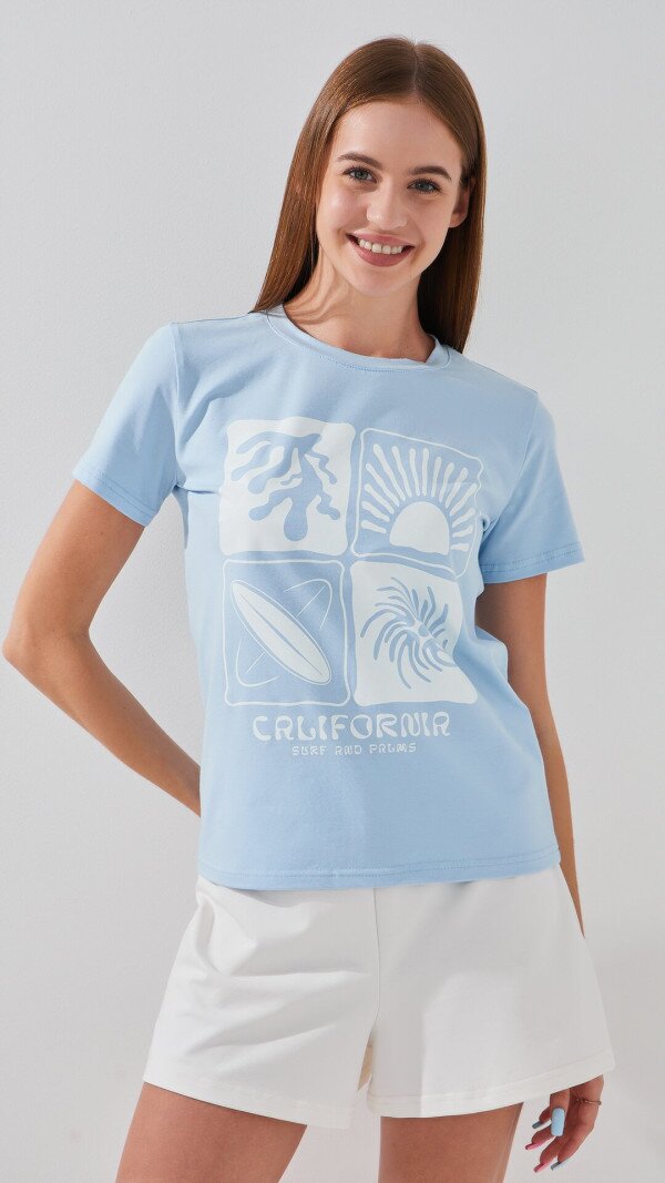 Футболка з принтом California жіноча LAWA P-WB02398 XS Блакитний shop (2000999190797)  Фото №1