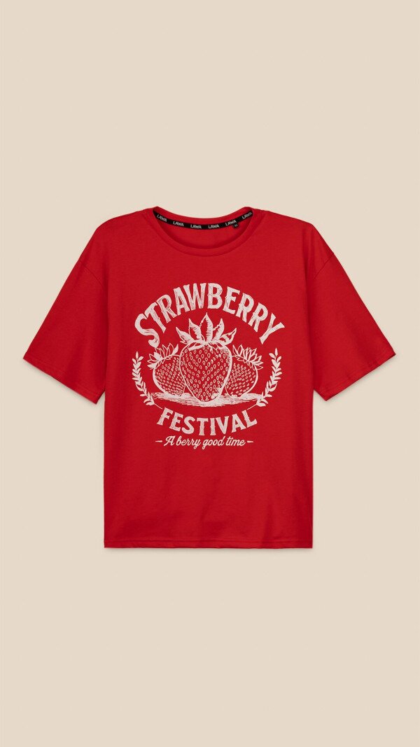 Футболка з принтом Strawberry жіноча  LAWA P-WB02392 XS Червоний shop (2000999215278)  Фото №5