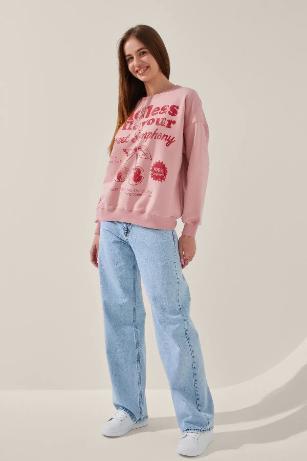 Cвітшот з принтом жіночий LAWA P-WB02383 M Пудровий shop (2000999166075)  Фото №2