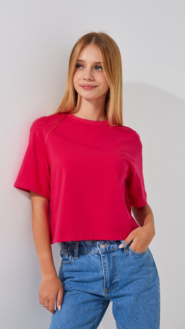 Футболка однотонна для дівчинки LAWA GBC02337 134 см Малиновий shop (2888000008329)  Фото №1